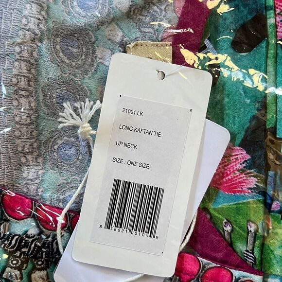 Eden Garden Maxi multi color Long Kaftan tie up neck NWT one size - Picture 4 of 6